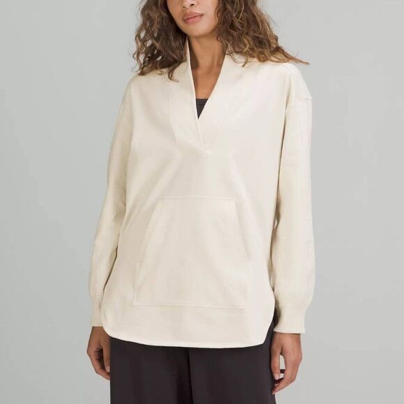 Lululemon LA Oversized Long Sleeve V-neck Hi Low Tunic Pullover in White Opal - Picture 1 of 13